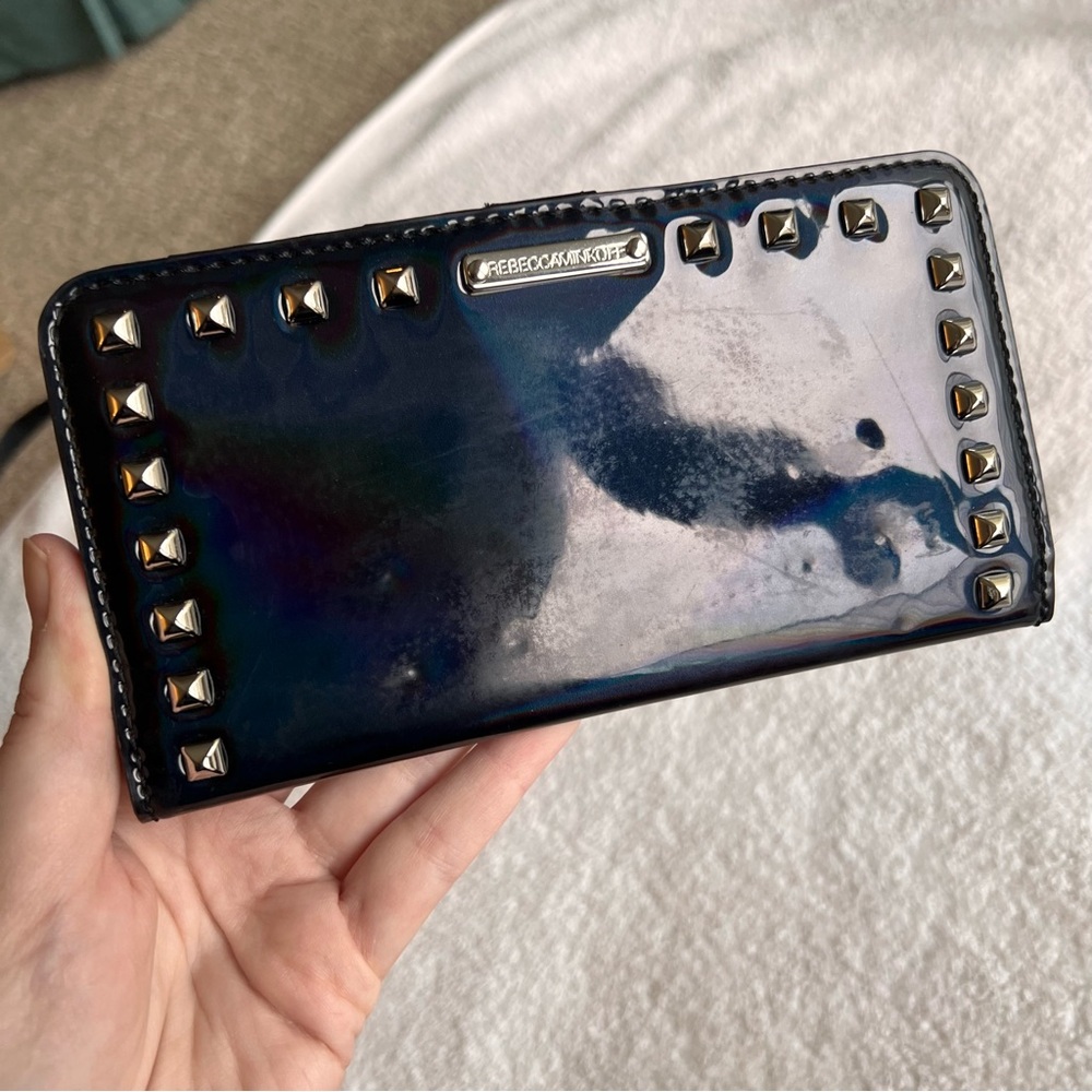 Rebecca Minkoff holographic iridescent studded wallet